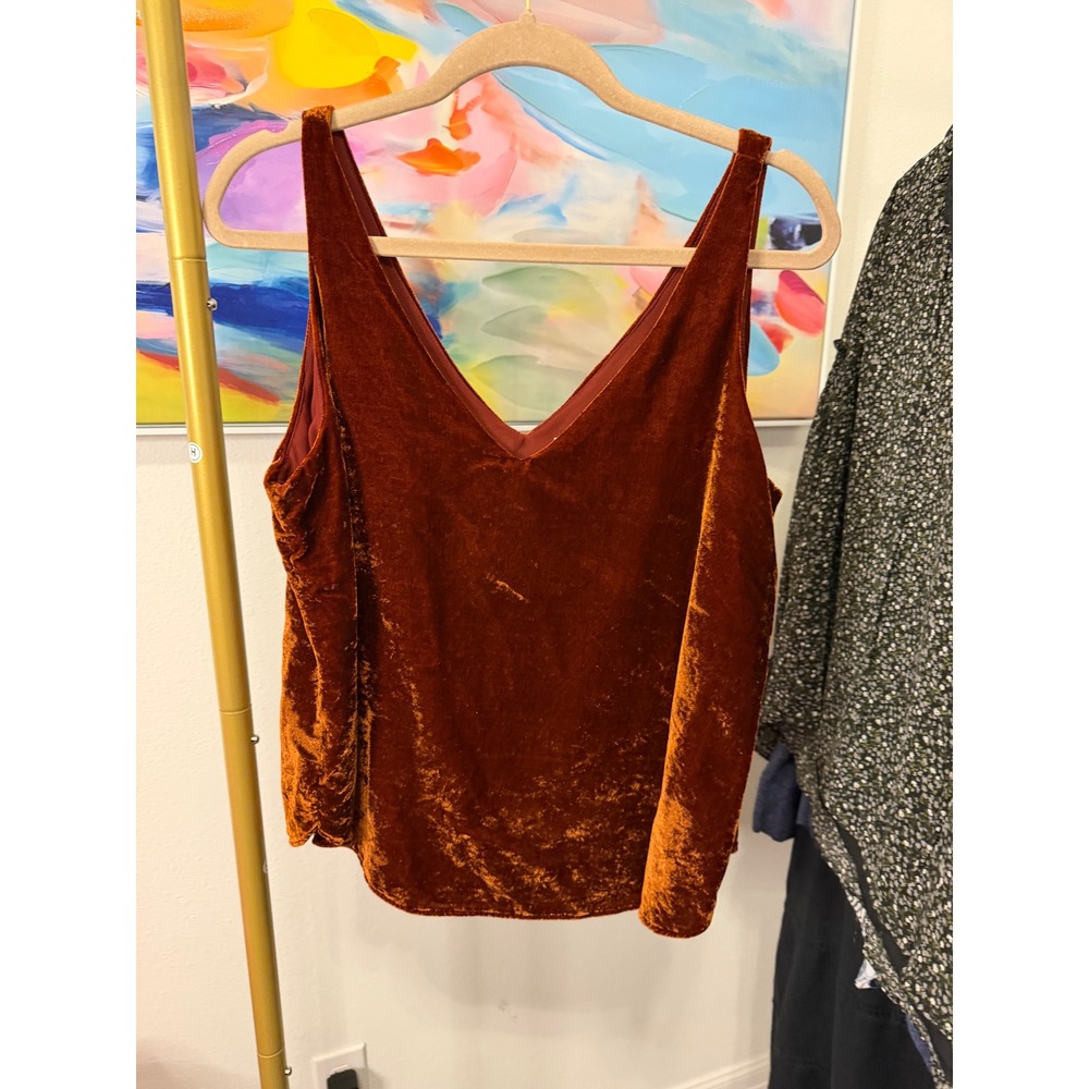 LOFT Rust Orange Velvet V-Neck Camisole Tank Top Medium